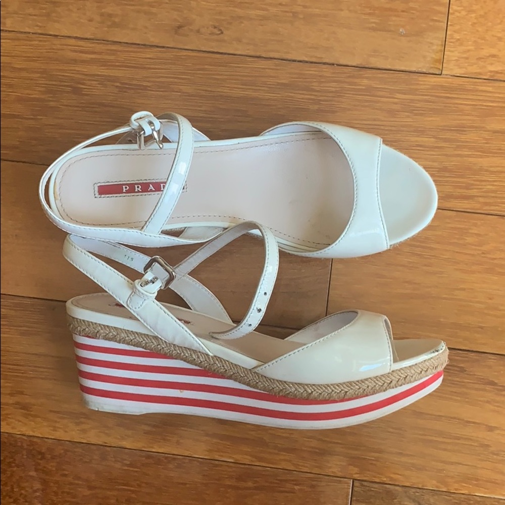 Vintage Prada Striped Espadrille Platform Sandals